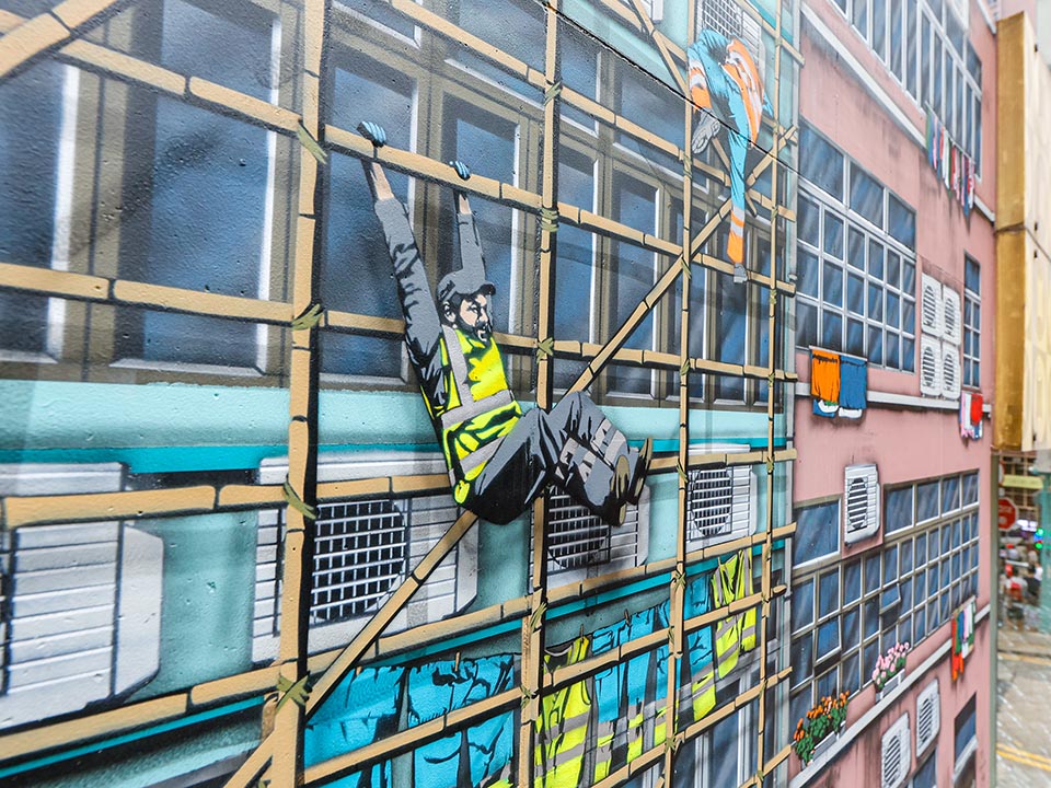 兰桂坊酒店Jaune创作的壁画特写。 