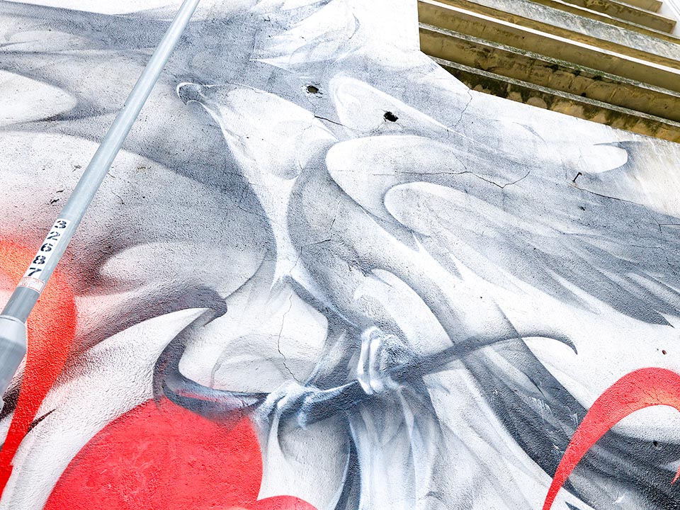 丰乐阁上Satr创作的狐狸壁画特写。 