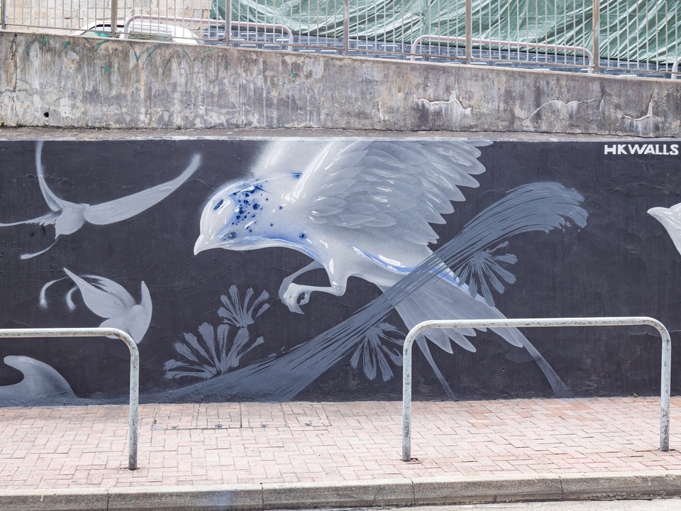 Nut创作的大型白鸟壁画。 